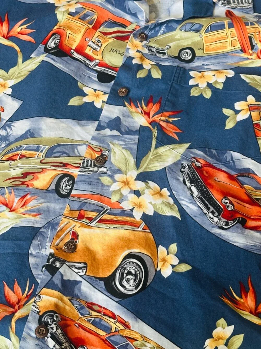 Men’s RJC Hawaiian Shirt  Hot Rod Cars Aloha Floral Short Sleeve XL Extra Large